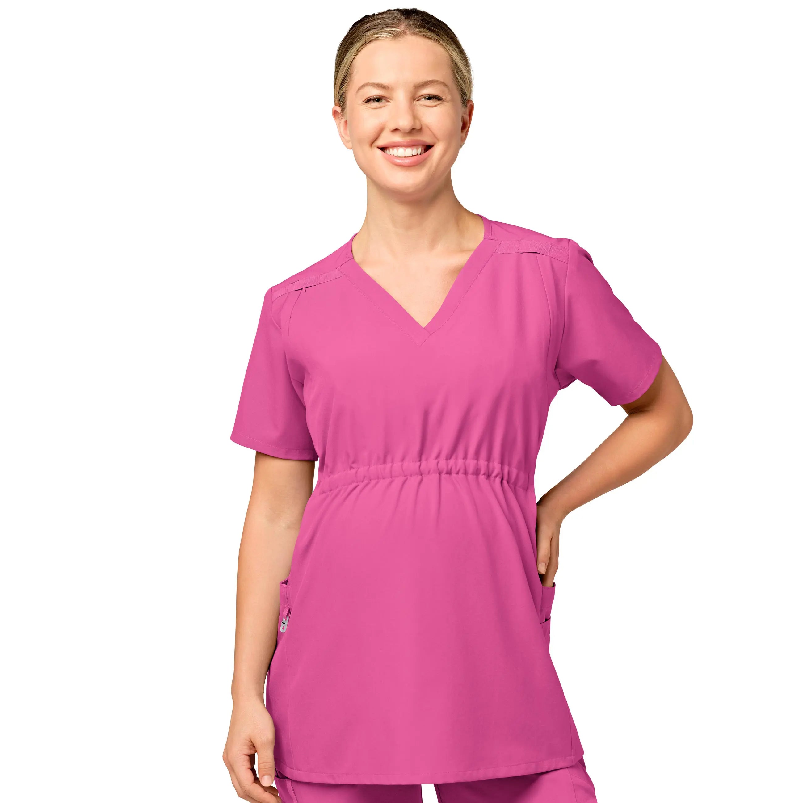 Wink Maternity V-Neck Scrub Top - Hot Pink