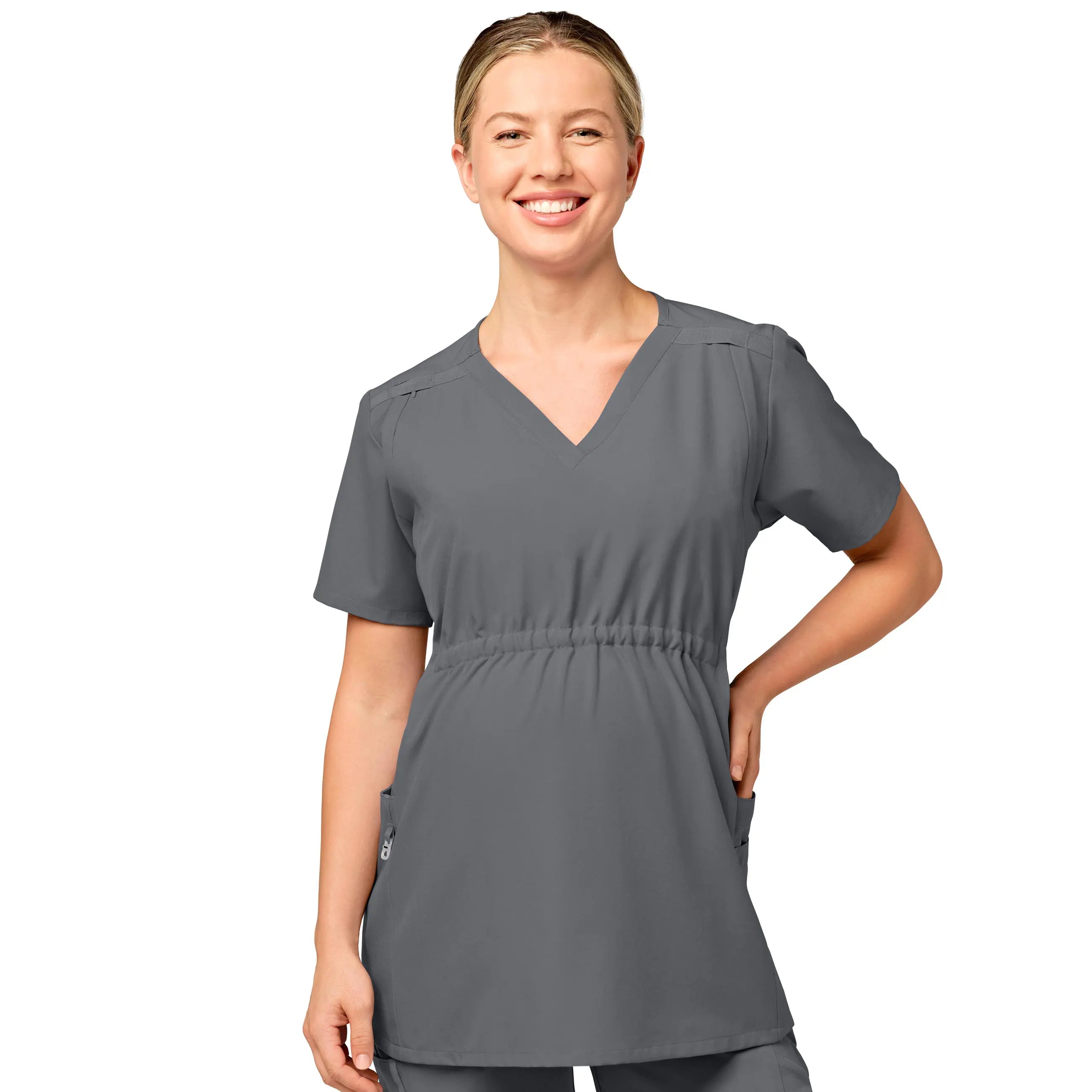 Wink Maternity V-Neck Scrub Top - Pewter