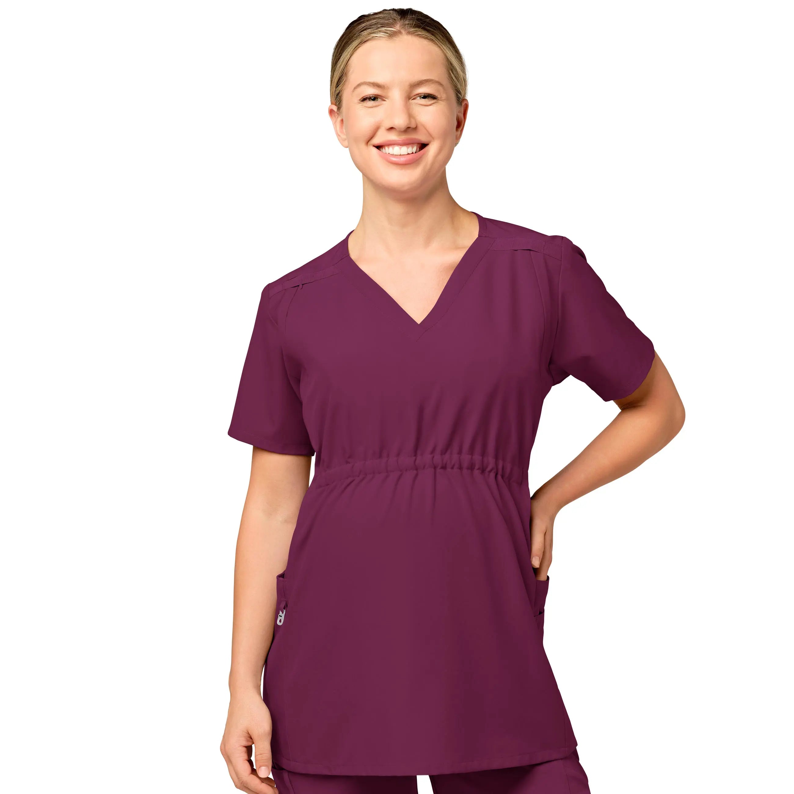 Wink Maternity V-Neck Scrub Top - Wine