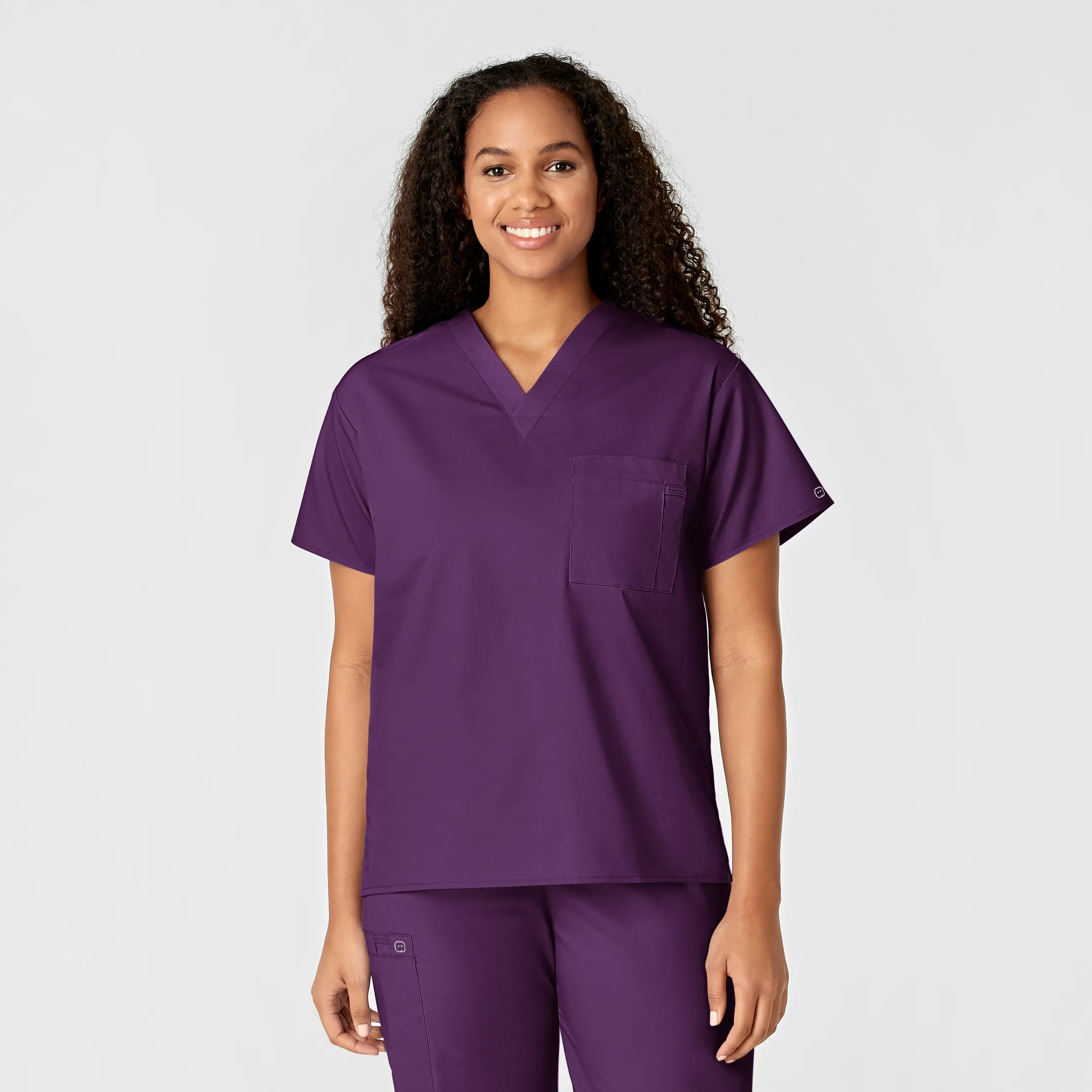 Wink Unisex V-Neck Scrub Top - Eggplant