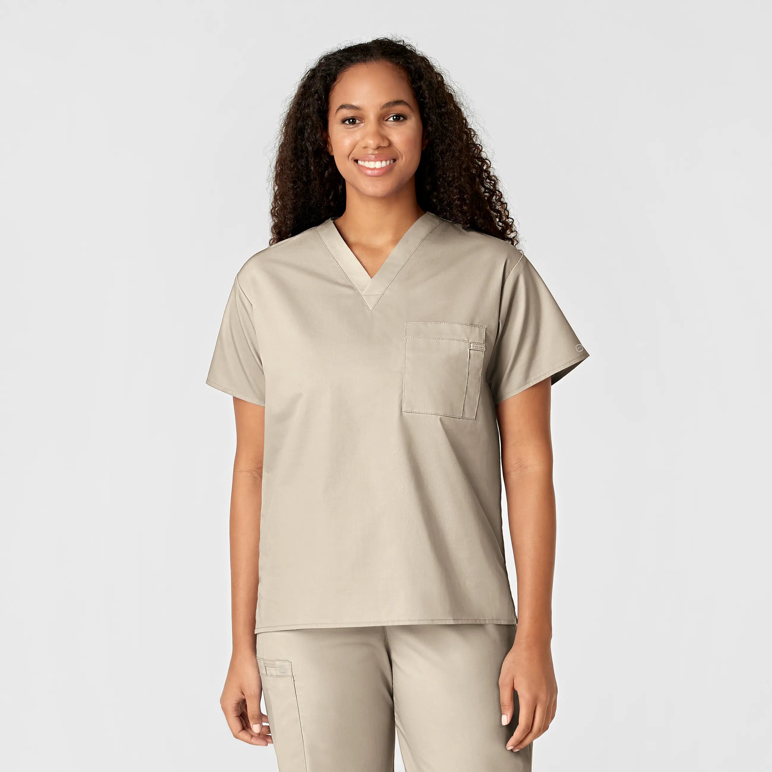 Wink Unisex V-Neck Scrub Top - Khaki