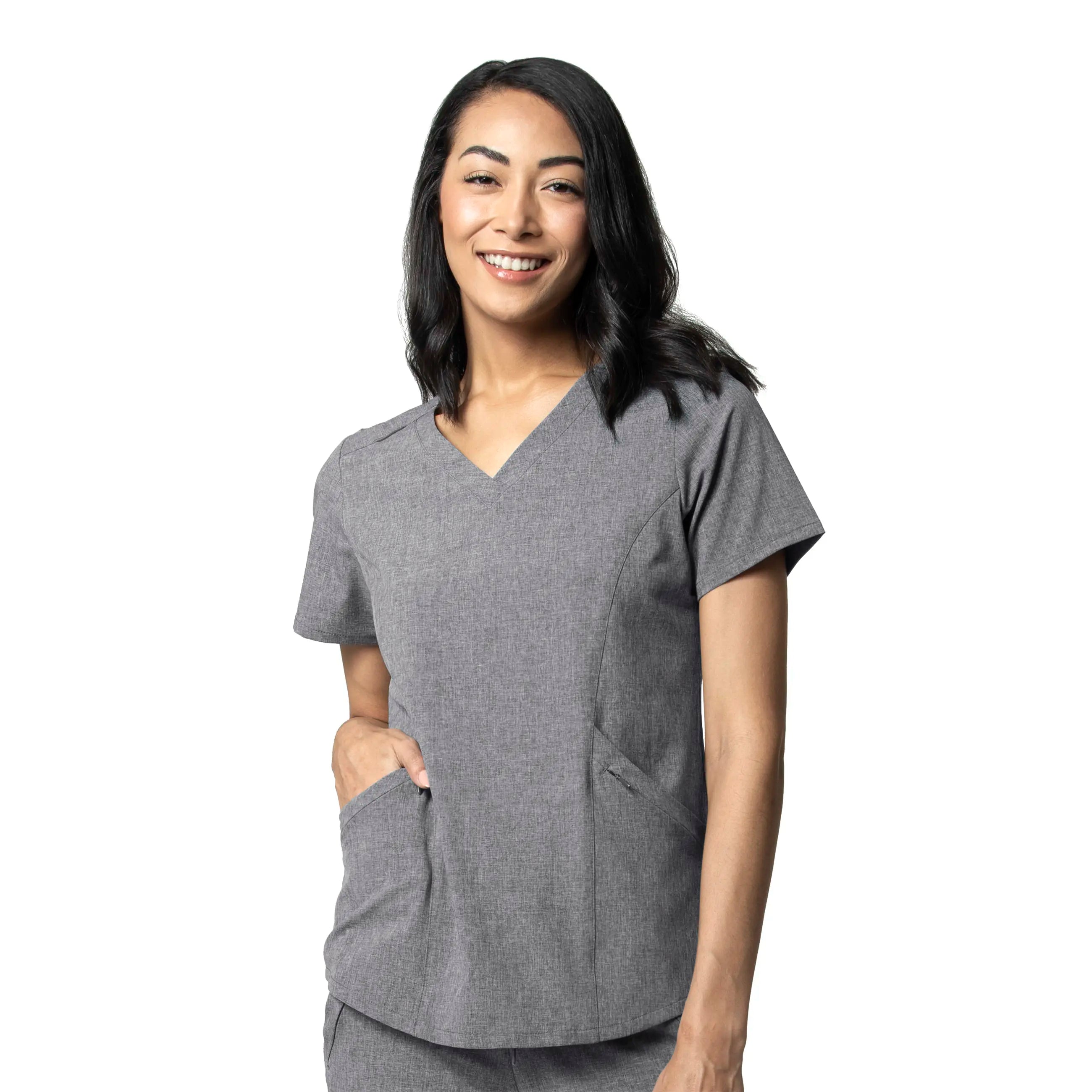 Wink Women's RENEW V-Neck Scrub Top - Grey Heather