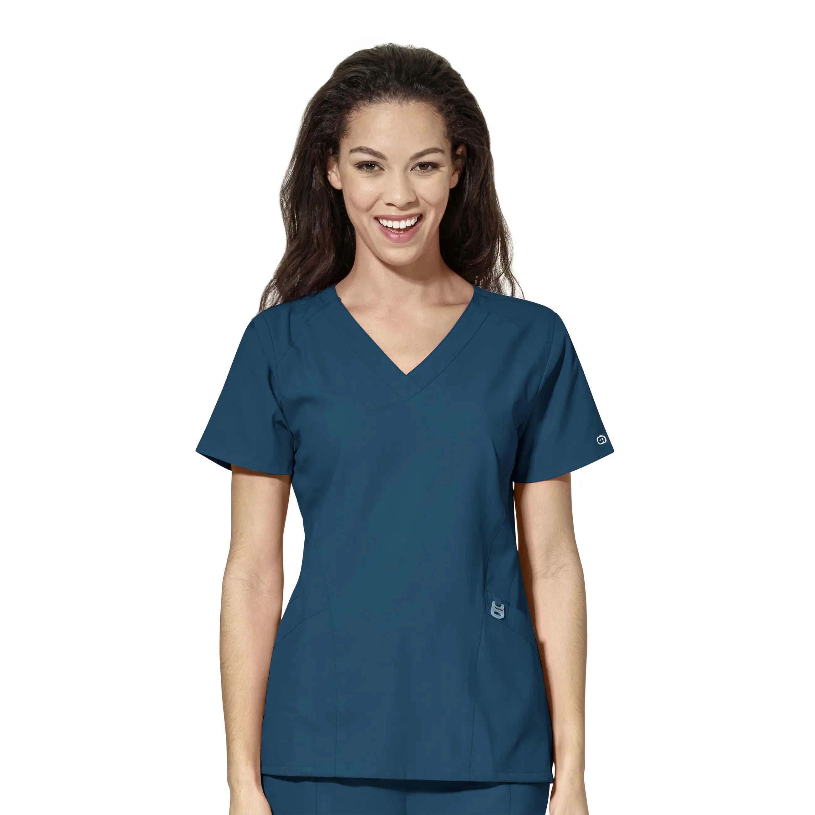 Wink Women's Stylized V-Neck Scrub Top - Caribbean Blue