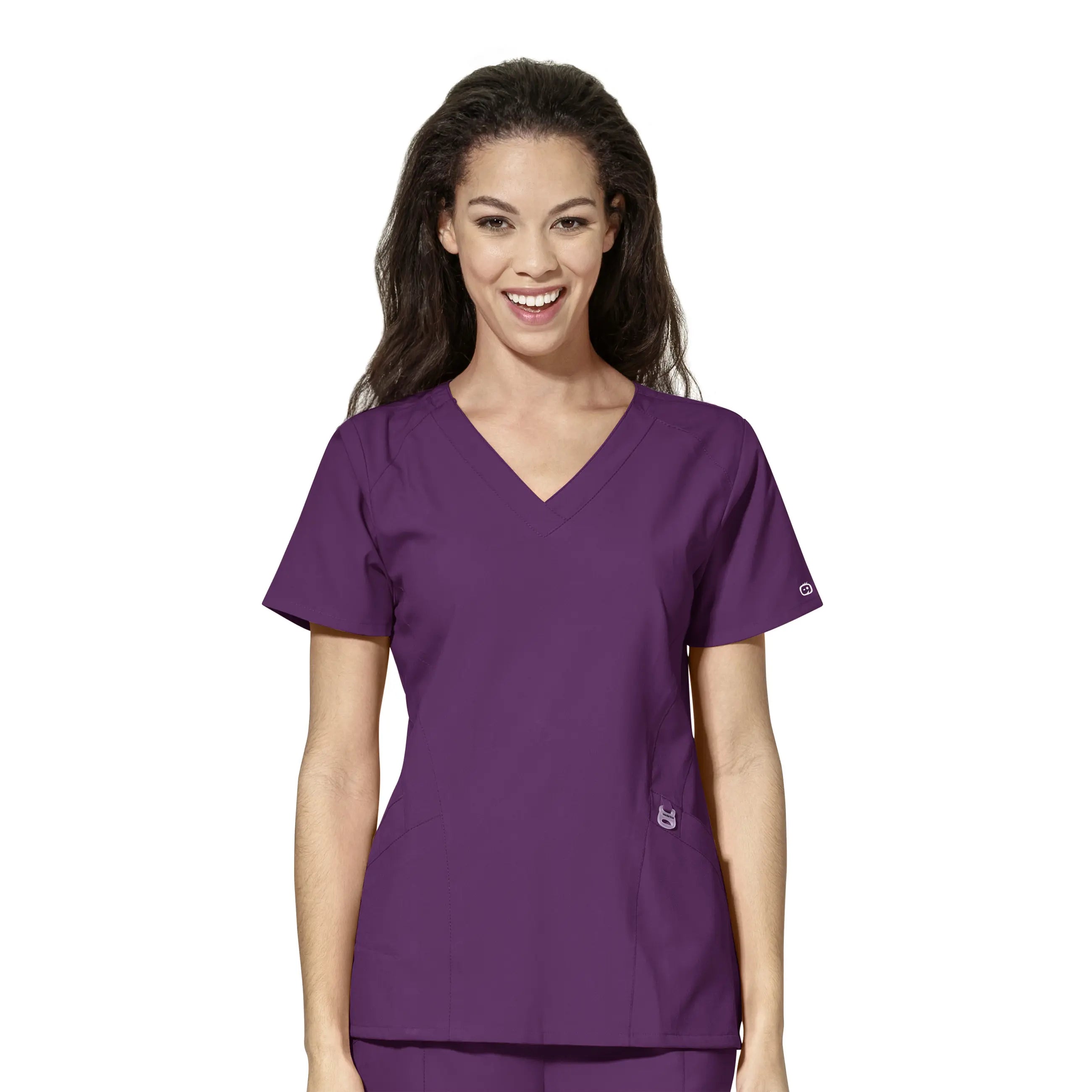 Wink Women's Stylized V-Neck Scrub Top - Eggplant