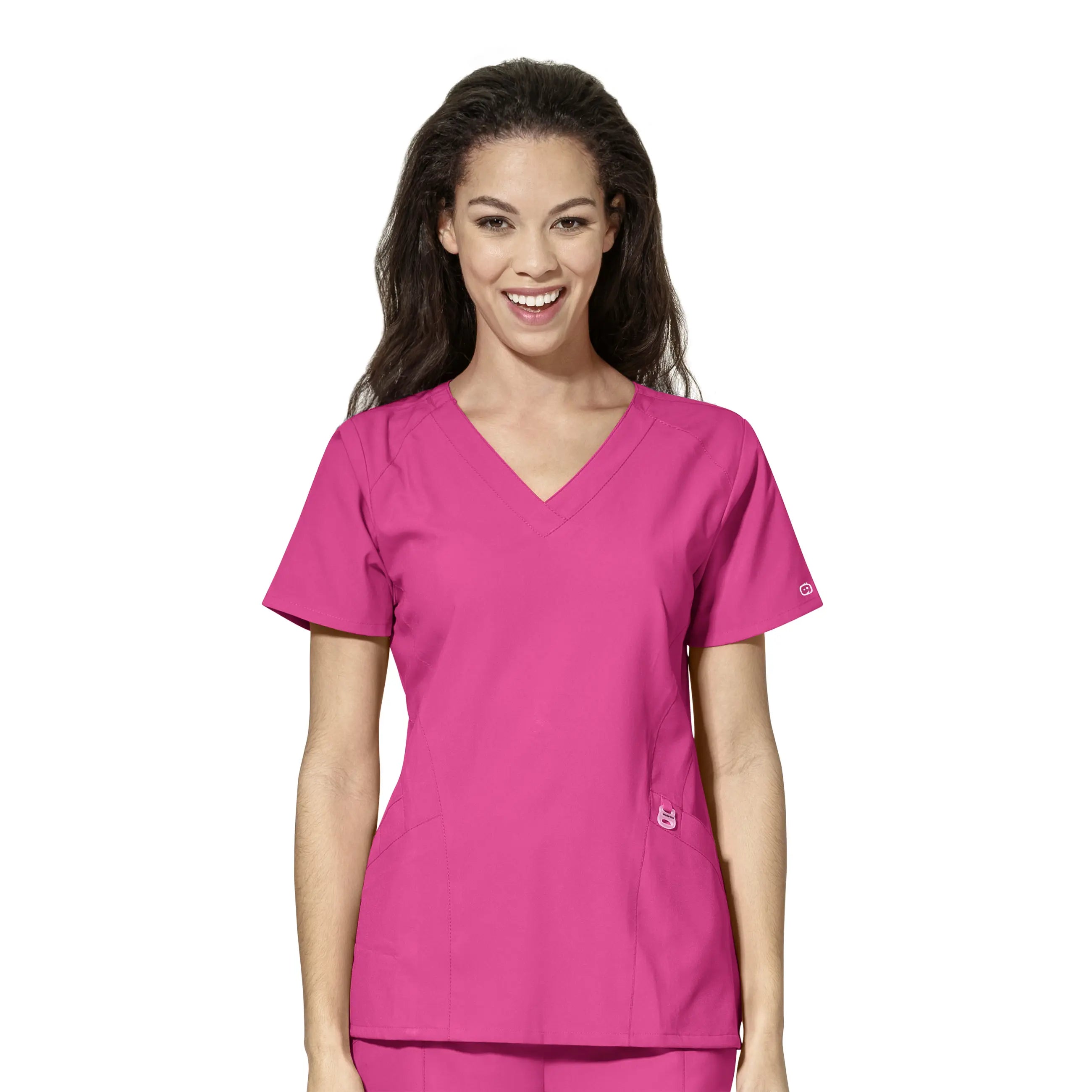 Wink Women's Stylized V-Neck Scrub Top - Hot Pink