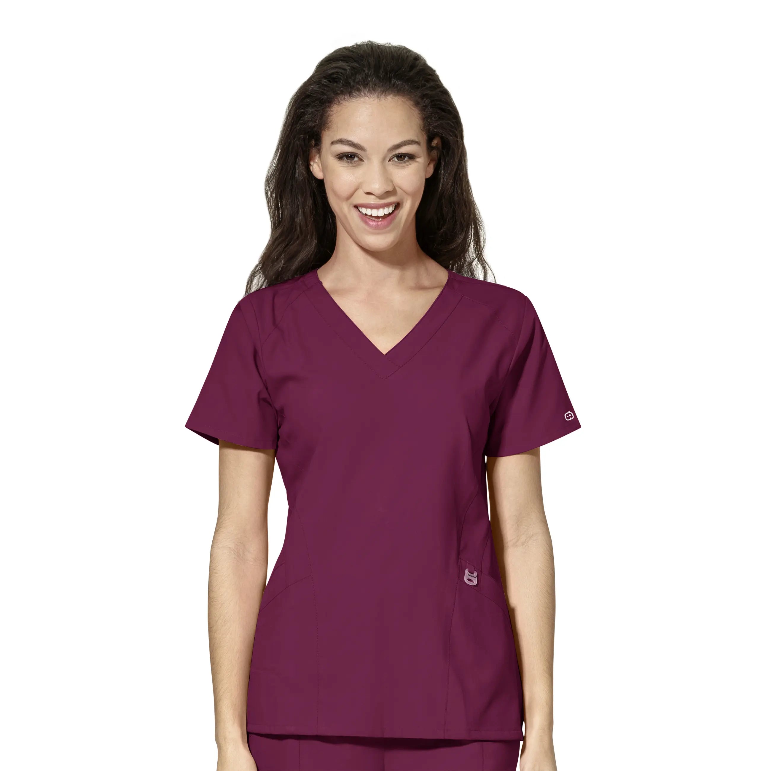 Wink Women's Stylized V-Neck Scrub Top - Wine