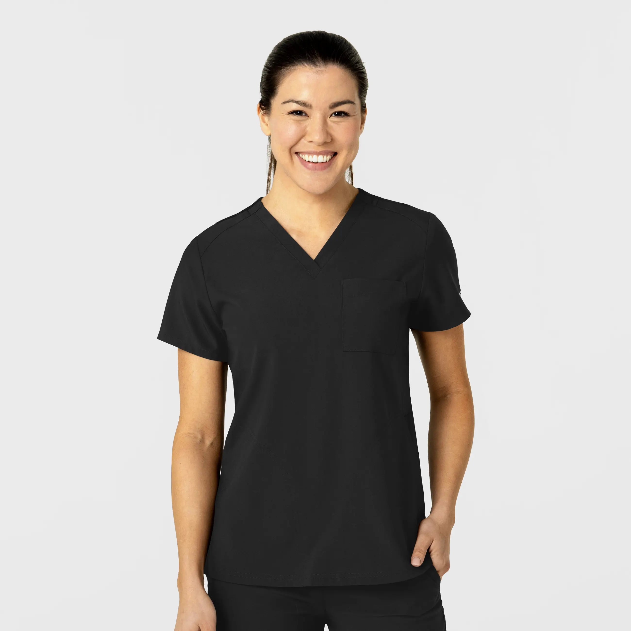 Wink Women's W123 Flex-n-Reach V-Neck Scrub Top - Black